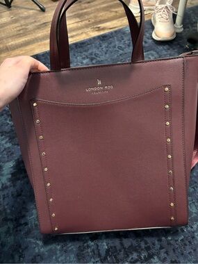 London Fog Burgundy Stud-Accent Tote